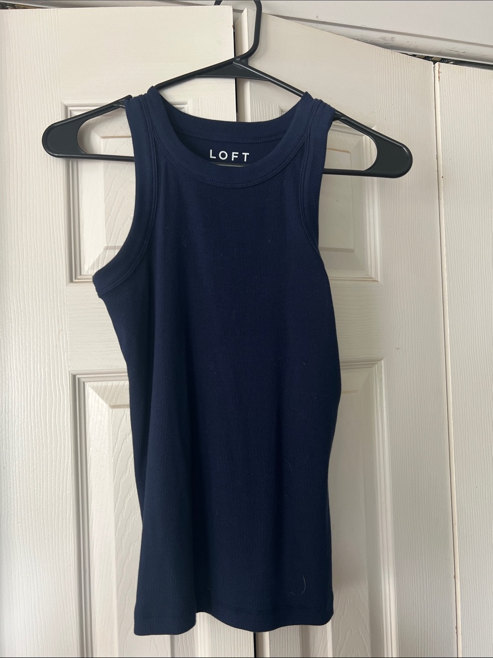 LOFT Navy Ribbed Tank — Sleek Scoop Neck